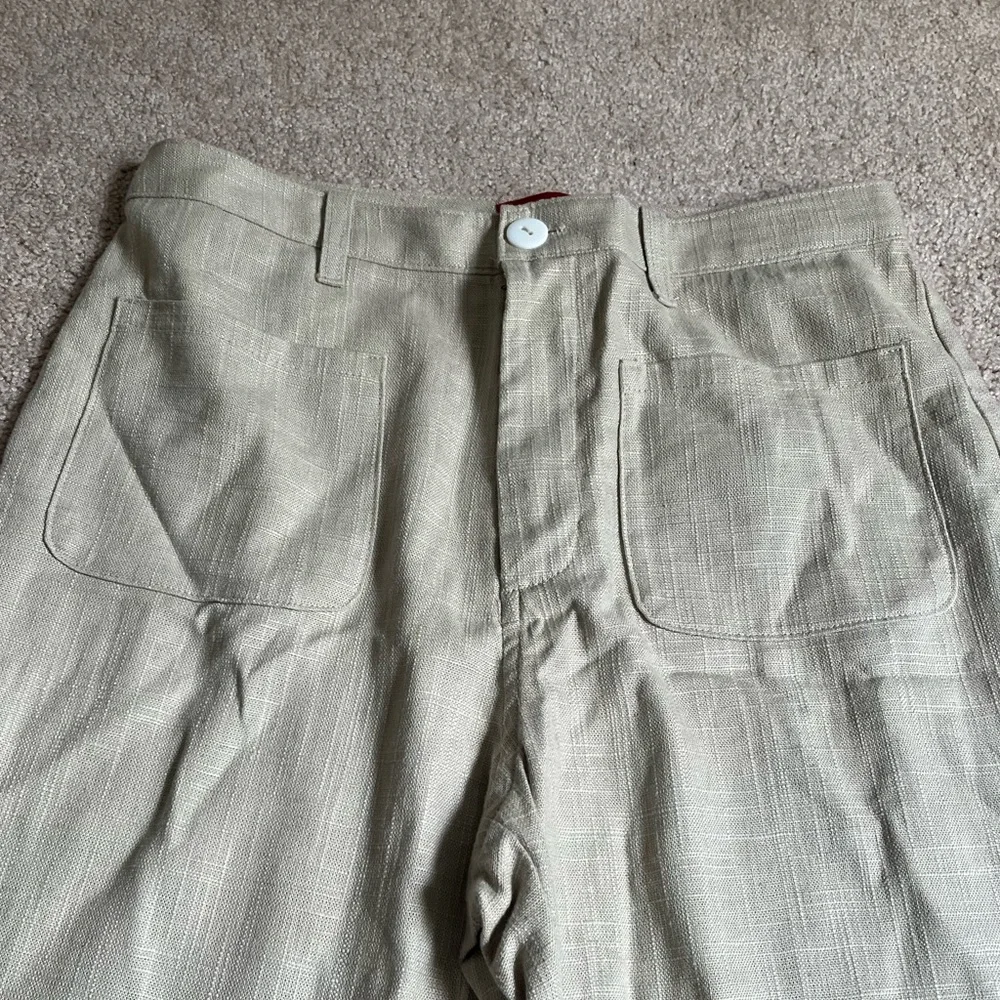 Staud Beige Linen Blend Patches Flared Pants Sz. 10 - Picture 3 of 8
